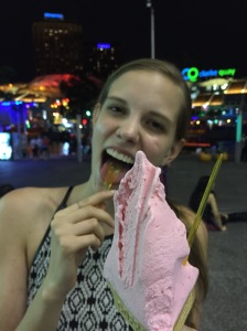 Triangle ice cream, with some random person behind it...